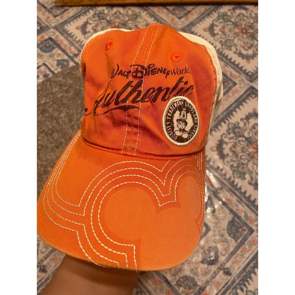 Walt Disney World Mickey Mouse Hat Orange Cream Contrast Stitch Adjustable Cap